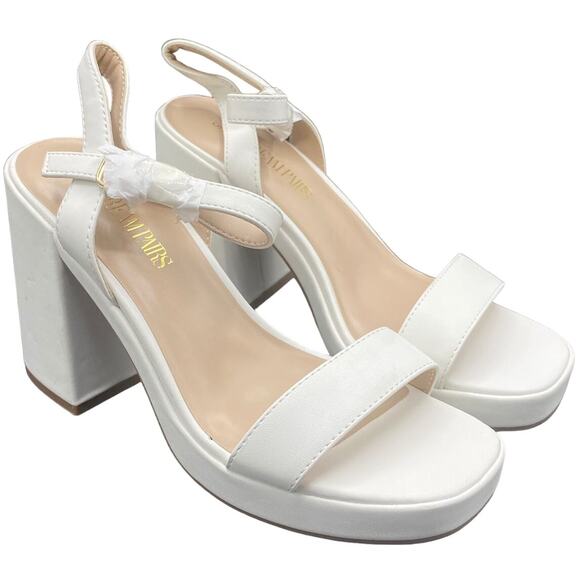 Dream Pairs Shoes - Dream Pairs Chunky Platform Sandal Women 7.5 White Ankle Strap Adjustable Buckle